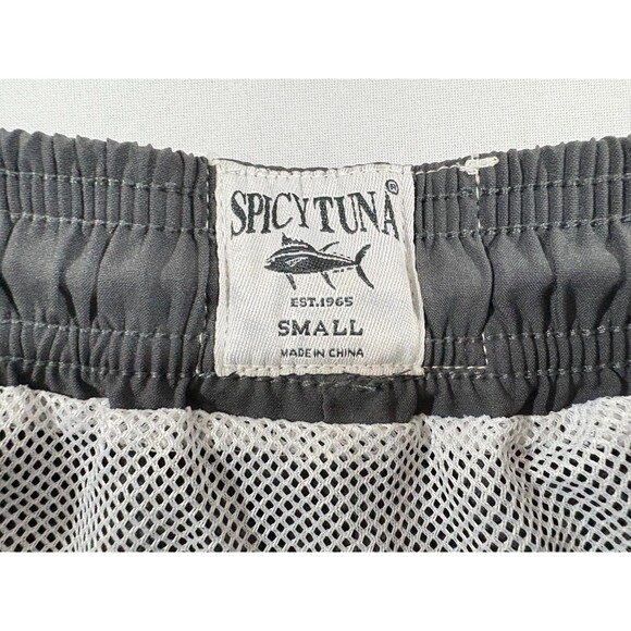 Spicy Tuna Swim Trunks Shorts Mens 5" Pockets Poly Blend Stretch Gray Sz S - Picture 7 of 10
